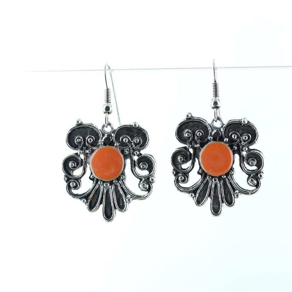 Orange enamel silver earrings